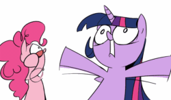 Size: 800x468 | Tagged: safe, derpibooru import, pinkie pie, twilight sparkle, twilight sparkle (alicorn), alicorn, earth pony, pony, animated, asktandp, female, flailing, mare, simple background