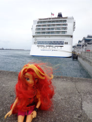 Size: 3456x4608 | Tagged: safe, sunset shimmer, equestria girls, cruise ship, doll, irl, photo, singapore, toy