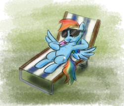 Size: 1023x874 | Tagged: safe, artist:werdkcub, derpibooru import, rainbow dash, pegasus, pony, armpits, atg 2018, chillaxing, food, newbie artist training grounds, popsicle, solo, sunglasses