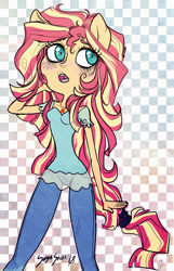 Size: 600x934 | Tagged: safe, artist:serge-stiles, sunset shimmer, equestria girls, clothes, female, long hair, open mouth, ponied up, solo