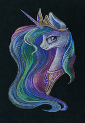 Size: 602x874 | Tagged: safe, artist:maytee, princess celestia, alicorn, pony, bust, portrait, solo, traditional art