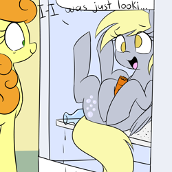 Size: 1280x1280 | Tagged: safe, artist:acersiii, carrot top, derpy hooves, golden harvest, pegasus, pony, female, i emptied your fridge, mare, misleading thumbnail, refrigerator