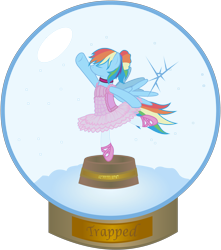 Size: 3000x3399 | Tagged: safe, artist:kiwi, derpibooru import, rainbow dash, pegasus, pony, alternate hairstyle, ballerina, ballet, clothes, crack, cute, grimcute, hilarious in hindsight, rainbowrina, snow globe, solo, trapped