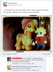 Size: 426x586 | Tagged: safe, applejack, facebook, fashion style, george, irl, lego, life of george, photo, toy