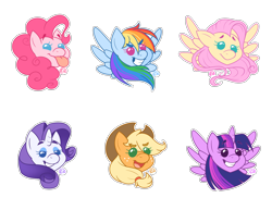 Size: 3500x2700 | Tagged: safe, artist:erkythehero23, derpibooru import, applejack, fluttershy, pinkie pie, rainbow dash, rarity, twilight sparkle, twilight sparkle (alicorn), alicorn, earth pony, pegasus, pony, unicorn, bust, mane six, portrait, simple background, smiling, sticker, tongue out, transparent background