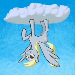 Size: 1000x1000 | Tagged: safe, artist:parflon2, derpy hooves, pegasus, pony, cloud, derpy doing derpy things, female, mare, newbie artist training grounds, solo, upside down