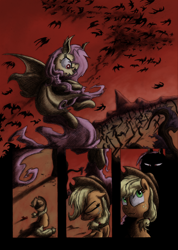 Size: 800x1124 | Tagged: safe, artist:hewison, applejack, fluttershy, bat, bat pony, pony, bats!, comic, flutterbat, race swap