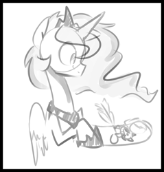 Size: 1136x1186 | Tagged: safe, artist:jankrys00, princess celestia, princess luna, alicorn, pony, lunadoodle, monochrome