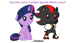 Size: 916x535 | Tagged: safe, artist:zaikersonic42, derpibooru import, twilight sparkle, blushing, chibi, crossover, shadow the hedgehog, sonic the hedgehog (series)