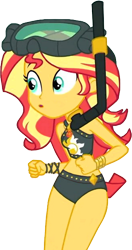 Size: 372x705 | Tagged: safe, edit, screencap, sunset shimmer, better together, equestria girls, background removed, belly button, bikini, bracelet, clothes, curvy, goggles, jewelry, midriff, simple background, snorkel, swimsuit, transparent background