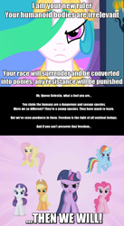 Size: 560x1024 | Tagged: safe, applejack, fluttershy, pinkie pie, princess celestia, rainbow dash, rarity, twilight sparkle, alicorn, earth pony, pegasus, pony, unicorn, fanfic:the conversion bureau, comic, exploitable meme, image macro, mane six, meme, optimus prime, the conversion bureau, transformers, xenolestia