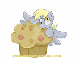 Size: 1024x897 | Tagged: safe, artist:yoshimarsart, derpy hooves, pegasus, pony, eating, female, food, mare, muffin, nom, solo, watermark