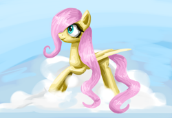 Size: 3700x2540 | Tagged: safe, artist:clrb, fluttershy, pegasus, pony, cloud, cloudy, filly, solo