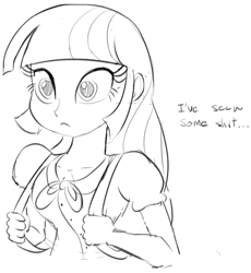 Size: 679x738 | Tagged: safe, artist:zev, twilight sparkle, equestria girls, grayscale, monochrome, reaction image, solo, vulgar