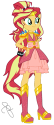 Size: 243x565 | Tagged: safe, artist:ilaria122, part of a set, sunset shimmer, equestria girls, alternate hairstyle, boots, clothes, dress, element of empathy, geode of empathy, guardian, hand on hip, high heel boots, ponied up, shoes, simple background, smiling, transparent background