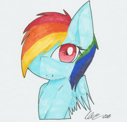 Size: 2000x1920 | Tagged: safe, artist:supera14ever, derpibooru import, rainbow dash, pegasus, pony, bust, cute, portrait, smiling, solo, traditional art