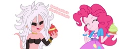 Size: 1020x410 | Tagged: safe, artist:kingdark0001, edit, pinkie pie, sunset shimmer, equestria girls, comparison, crossover, cupcake, dragon ball fighterz, equestria girls-ified, food, majin android 21