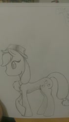 Size: 918x1632 | Tagged: safe, artist:bluesapphire97, applejack, earth pony, pony, monochrome, sketch, solo, traditional art