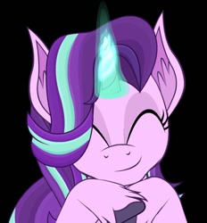 Size: 502x540 | Tagged: safe, artist:yudhaikeledai, starlight glimmer, pony, unicorn, black background, cute, eyes closed, female, glimmerbetes, glowing horn, mare, simple background, smiling, solo