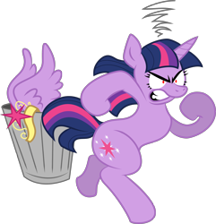 Size: 2876x2982 | Tagged: artist needed, safe, derpibooru import, twilight sparkle, pony, alicorn drama, big crown thingy, bipedal, drama, op is trying to start shit, simple background, solo, transparent background, trash can, vector, wings