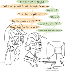 Size: 1600x1731 | Tagged: safe, artist:sketchinetch, applejack, granny smith, earth pony, pony, computer, dialogue, simple background, white background