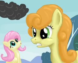 Size: 900x736 | Tagged: safe, artist:arrkhal, carrot top, fluttershy, golden harvest, pegasus, pony, raincloud