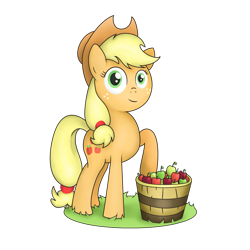 Size: 2000x2000 | Tagged: safe, artist:041744, applejack, earth pony, pony, apple, looking at you, solo