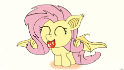 Size: 1920x1080 | Tagged: safe, artist:bosontar, fluttershy, apple, flutterbat, solo, that pony sure does love apples