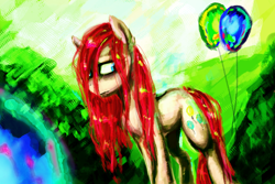 Size: 1600x1067 | Tagged: safe, artist:iceminth, pinkie pie, earth pony, pony, balloon, color porn, looking back, pinkamena diane pie, solo, surreal