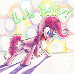 Size: 1213x1217 | Tagged: safe, artist:matugi, pinkie pie, earth pony, pony, dialogue, smiling, solo, traditional art