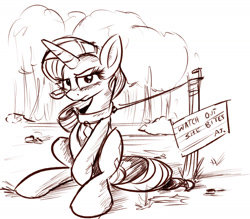 Size: 1280x1121 | Tagged: safe, artist:emberkaese, rarity, pony, unicorn, collar, grayscale, humiliation, leash, monochrome, pet tag, public humiliation, sign