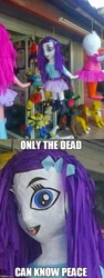 Size: 490x1306 | Tagged: safe, pinkie pie, rarity, big cat, frog, horse, lion, equestria girls, bootleg, daisy duck, despicable me, humanized, image macro, irl, meme, mexico, minions, nightmare fuel, only the dead can know peace from this evil, photo, piñata, wat, witch