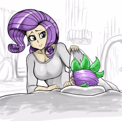 Size: 3543x3508 | Tagged: safe, artist:franschesco, rarity, spike, human, humanized