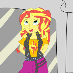 Size: 3000x3000 | Tagged: safe, artist:chibi-abel, sunset shimmer, better together, equestria girls, forgotten friendship, arm behind back, clothes, jacket, leather jacket, skirt, solo