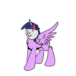 Size: 1000x1000 | Tagged: safe, artist:marshmallow, derpibooru import, twilight sparkle, twilight sparkle (alicorn), alicorn, pony, chest fluff, cute, egghead, female, frown, mare, simple background, solo, spread wings, wat, white background, wings