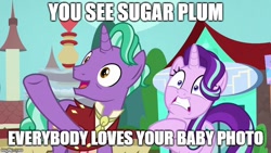 Size: 640x360 | Tagged: safe, edit, edited screencap, screencap, firelight, starlight glimmer, pony, unicorn, the parent map, image macro, meme, sire's hollow, text