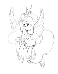 Size: 1280x1625 | Tagged: safe, artist:wirelesspony, princess celestia, alicorn, pony, female, horn, mare, monochrome, solo