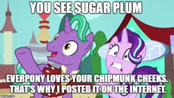 Size: 640x360 | Tagged: safe, edit, edited screencap, screencap, firelight, starlight glimmer, pony, unicorn, the parent map, chipmunk cheeks, dialogue, fathers gonna father, female, image macro, male, mare, meme, sire's hollow, stallion, text