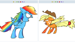 Size: 496x276 | Tagged: safe, derpibooru import, applejack, rainbow dash, earth pony, pegasus, pony, derpibooru, exploitable meme, juxtaposition, juxtaposition win, meme, meta