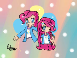 Size: 640x480 | Tagged: safe, artist:cristalprincesa, bubble berry, pinkie pie, human, bubblepie, clothes, female, happy, humanized, male, pose, rule 63, self ponidox, selfcest, shipping, straight