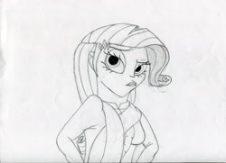 Size: 3503x2543 | Tagged: safe, artist:megaanimationfan, rarity, human, duckface, humanized, monochrome, scene interpretation, traditional art