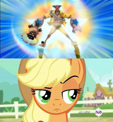 Size: 680x735 | Tagged: safe, applejack, earth pony, pony, crossover, epic, exploitable meme, franky, meme, one piece, pirate, pirate docking 6 big emperor, raised eyebrow, roronoa zoro, tony tony chopper, unconvinced applejack, vinsmoke sanji