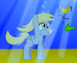 Size: 1709x1385 | Tagged: safe, artist:bladedragoon7575, derpy hooves, fish, pegasus, pony, female, holding breath, mare, solo, underwater