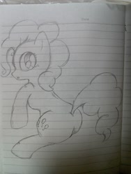 Size: 1920x2560 | Tagged: safe, artist:ushiro no kukan, pinkie pie, earth pony, pony, lined paper, monochrome, pixiv, solo, traditional art