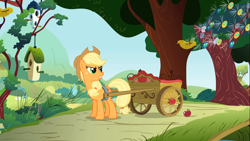 Size: 1366x768 | Tagged: safe, screencap, applejack, earth pony, pony, swarm of the century, blonde mane, female, mare, orange coat, solo