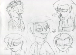 Size: 3503x2543 | Tagged: safe, artist:megaanimationfan, rarity, human, expressions, humanized, monochrome, sketch, traditional art