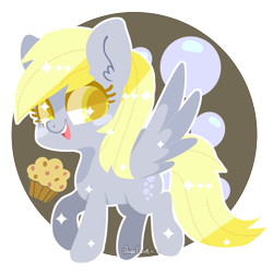 Size: 1467x1468 | Tagged: safe, artist:snow angel, derpy hooves, pegasus, pony, female, food, mare, muffin, open mouth, smiling, solo, spread wings