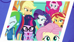 Size: 1920x1080 | Tagged: safe, derpibooru import, screencap, applejack, fluttershy, pinkie pie, rainbow dash, rarity, sci-twi, sunset shimmer, twilight sparkle, better together, equestria girls, rollercoaster of friendship, female, geode of shielding, geode of super speed, geode of telekinesis, humane five, humane seven, humane six, magical geodes, shipping fuel