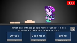 Size: 720x405 | Tagged: safe, artist:rodan00, starlight glimmer, equestria girls, ayrton senna, barely pony related, bits, bruno senna, game show, senna, senna guemmour, solo