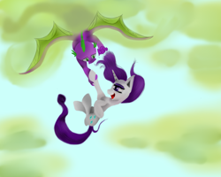 Size: 2500x2000 | Tagged: safe, artist:candytheevil, rarity, spike, dragon, pony, unicorn, female, flying, male, shipping, sparity, spike can fly, straight, winged spike, wings